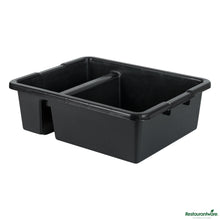 Wholesale Restaurantware Black Polypropylene Bus Tub / Bus Box - Divided, Deep, Easy Grip - 21.3" X 16.7" X 7.1"- Bulk