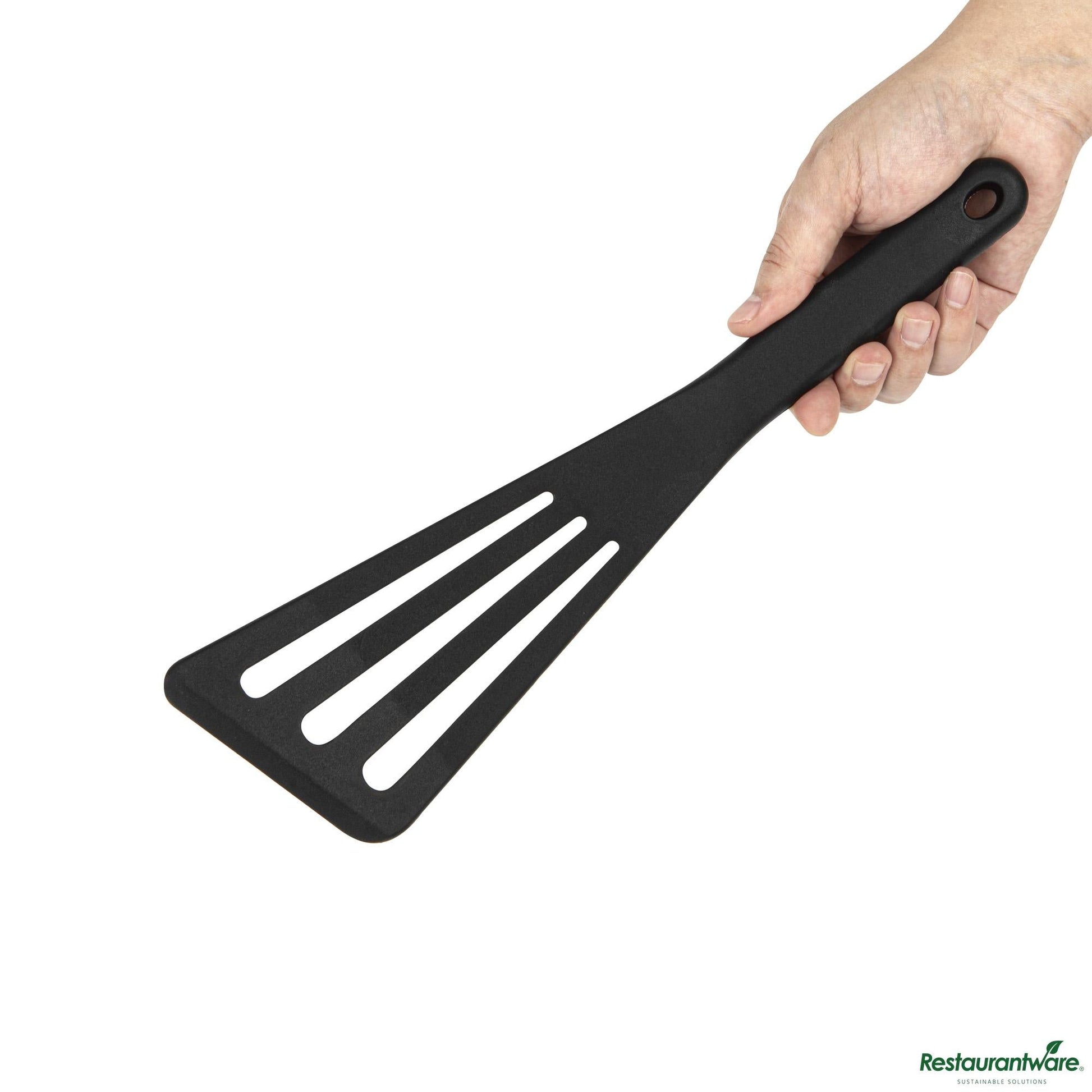 Wholesale Restaurantware Black Silicone High Temperature Slotted Turner / Spatula - 12.3" X 3.5" X 0.5"- Bulk