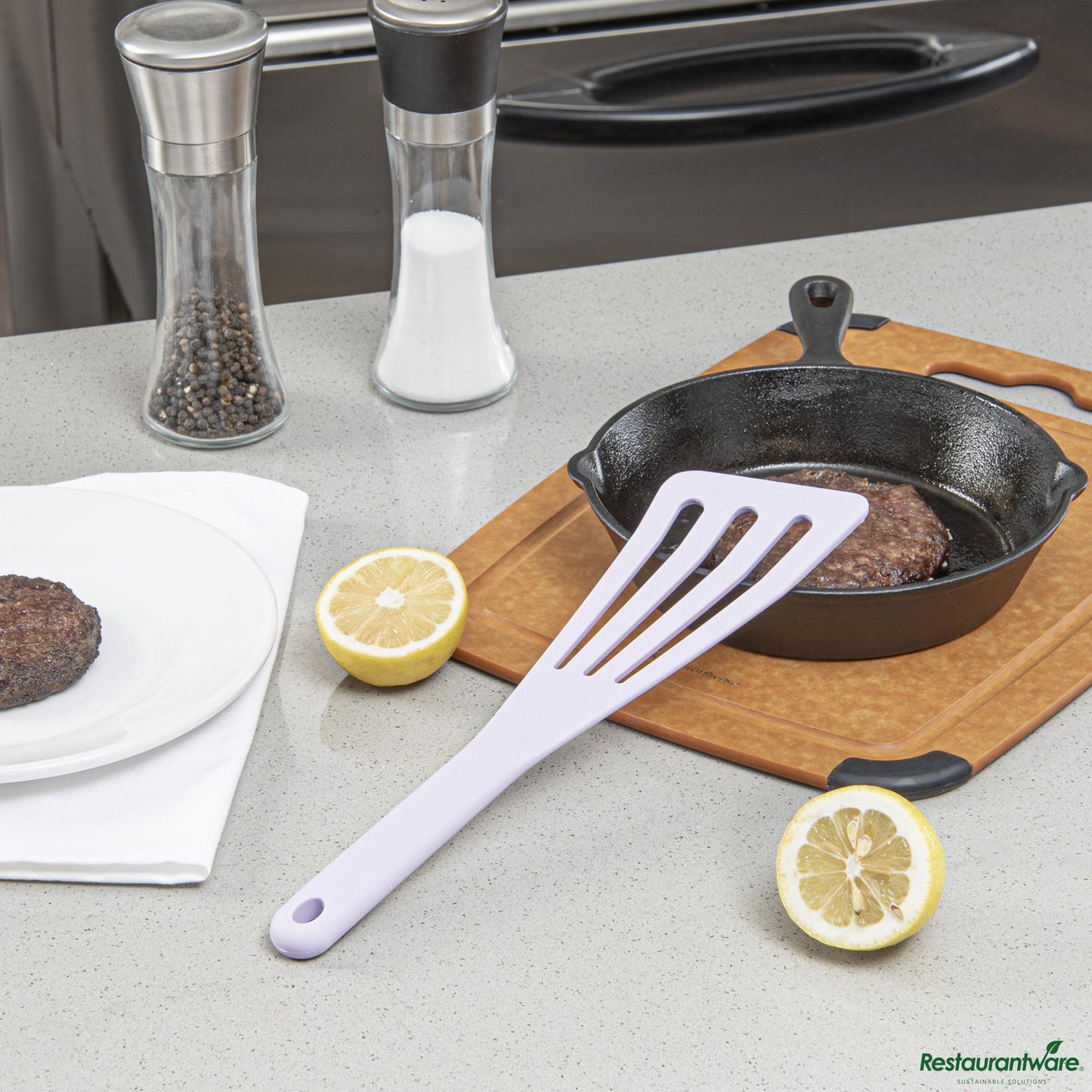Wholesale Restaurantware Purple Silicone High Temperature Slotted Turner / Spatula - 12.3" X 3.5" X 0.5"- Bulk