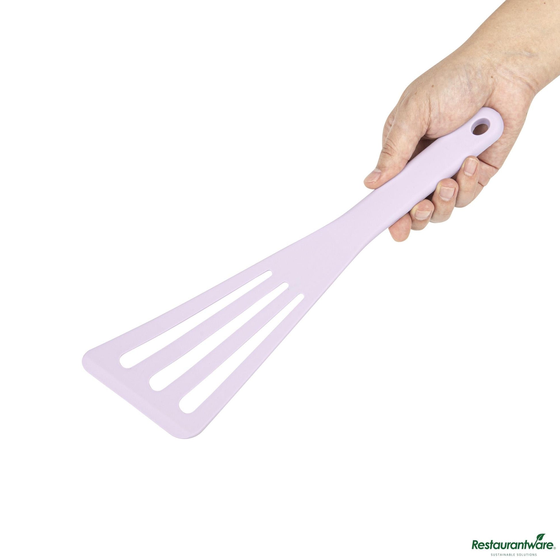 Wholesale Restaurantware Purple Silicone High Temperature Slotted Turner / Spatula - 12.3" X 3.5" X 0.5"- Bulk