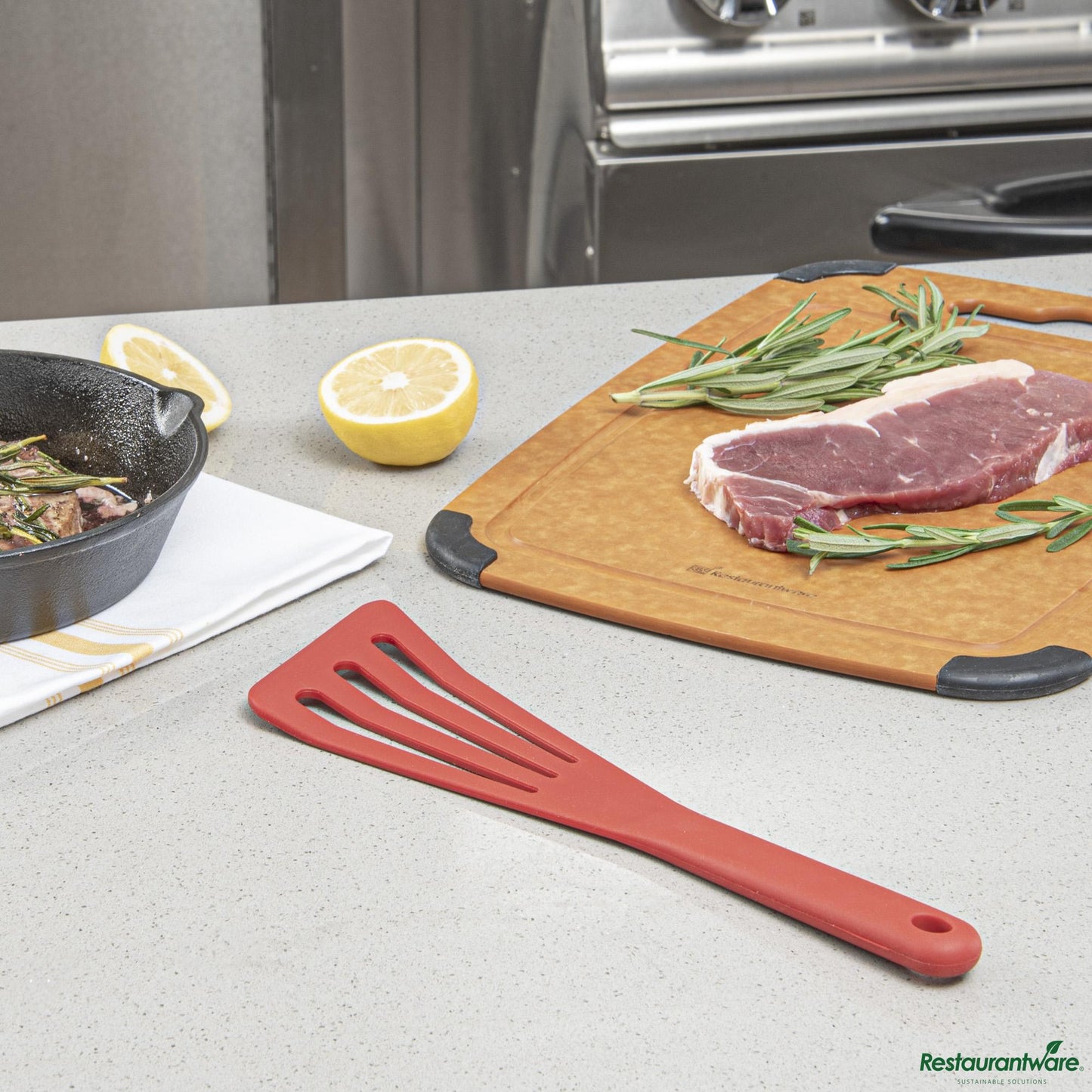 Wholesale Restaurantware Red Silicone High Temperature Slotted Turner / Spatula - 12.3" X 3.5" X 0.5"- Bulk