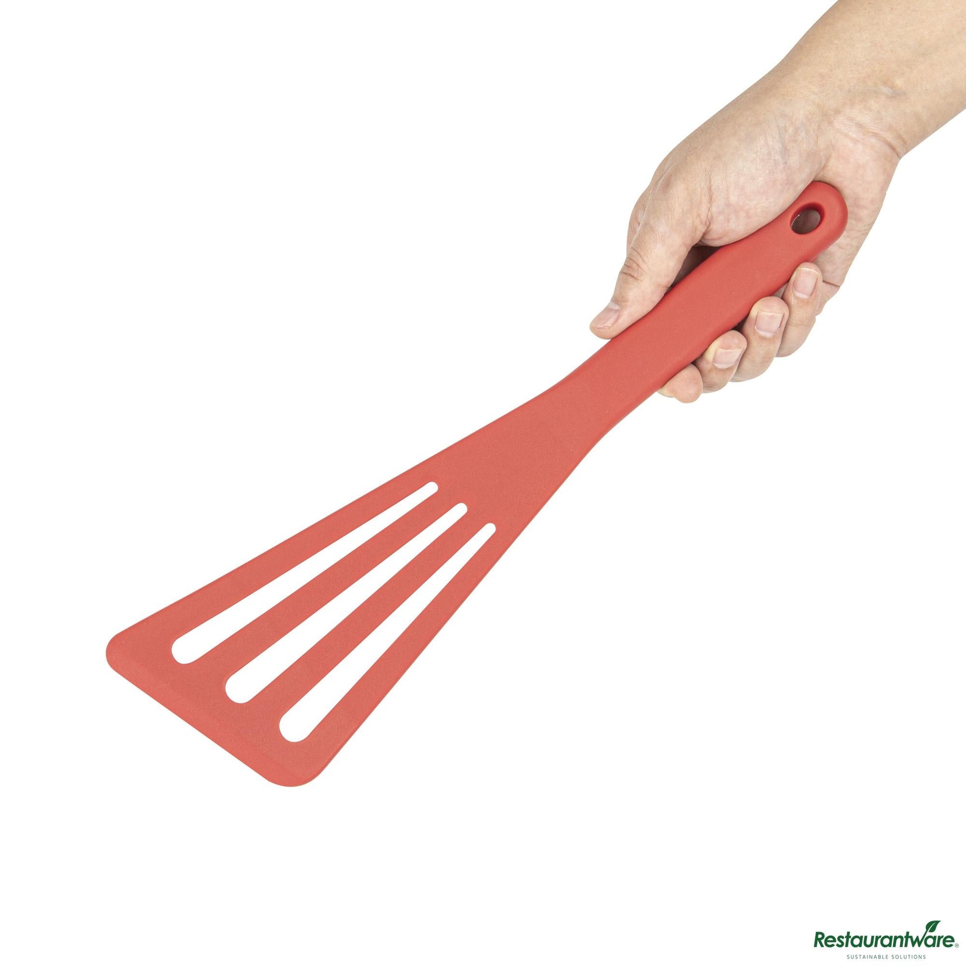Wholesale Restaurantware Red Silicone High Temperature Slotted Turner / Spatula - 12.3" X 3.5" X 0.5"- Bulk