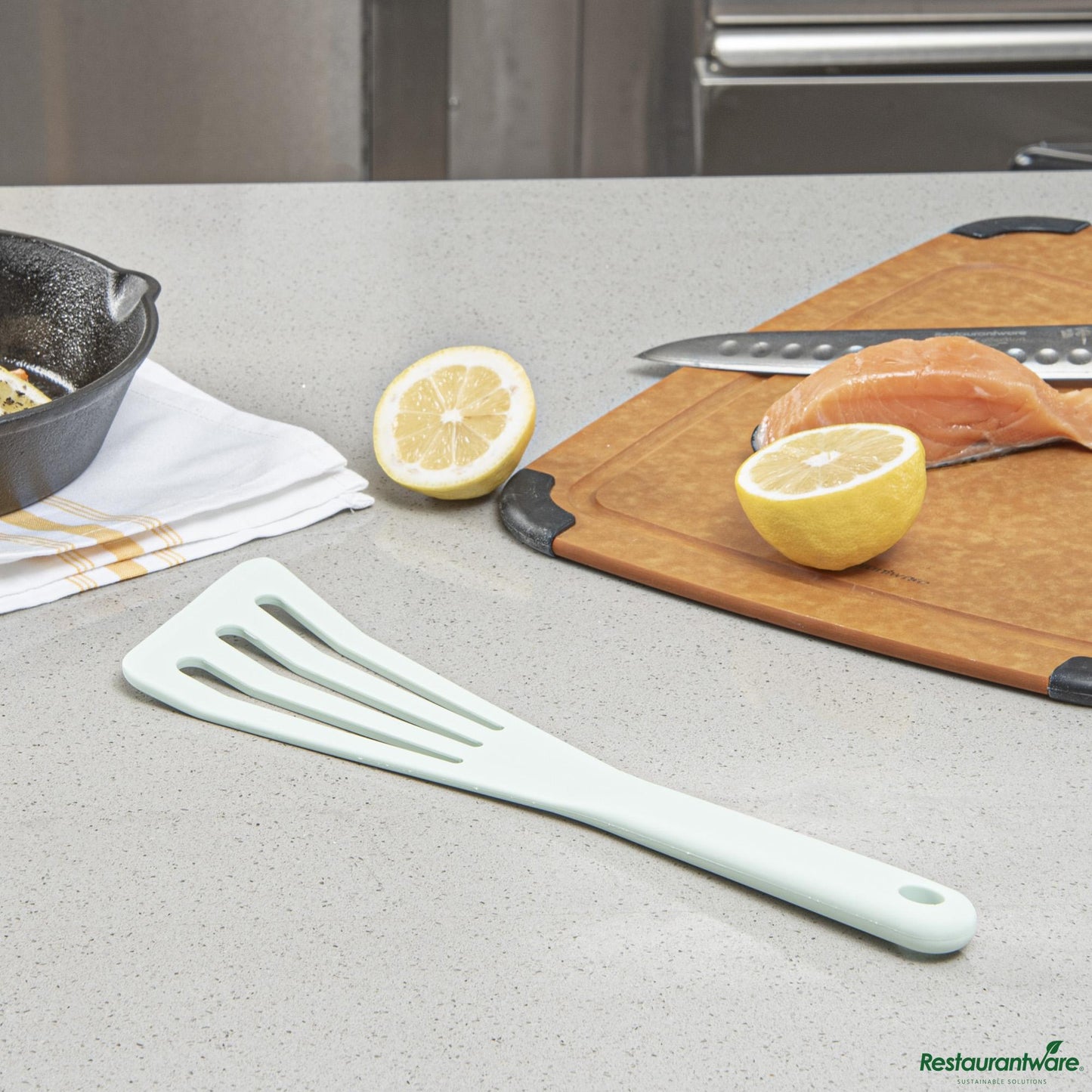 Wholesale Restaurantware Teal Silicone High Temperature Slotted Turner / Spatula - 12.3" X 3.5" X 0.5"- Bulk