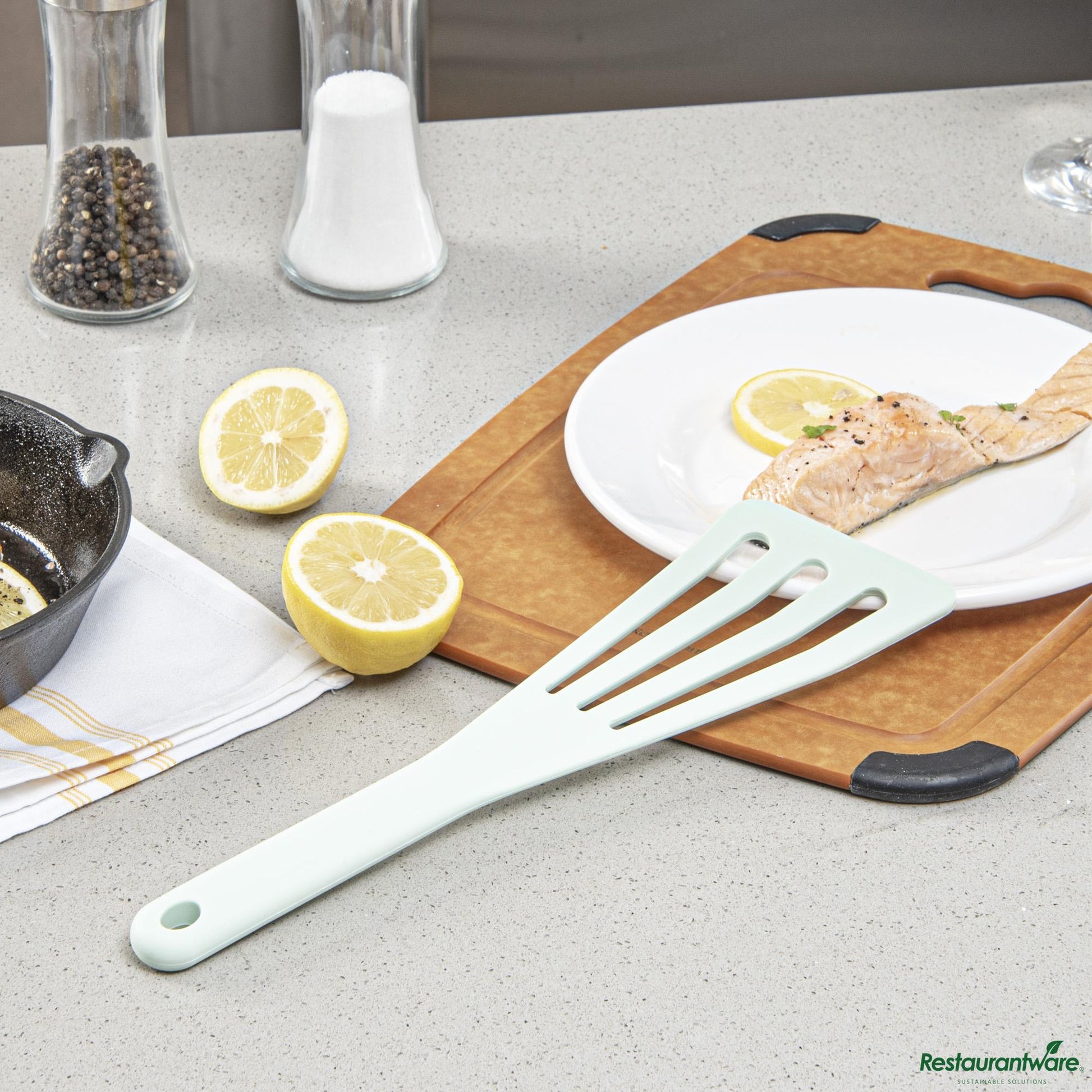 Wholesale Restaurantware Teal Silicone High Temperature Slotted Turner / Spatula - 12.3" X 3.5" X 0.5"- Bulk