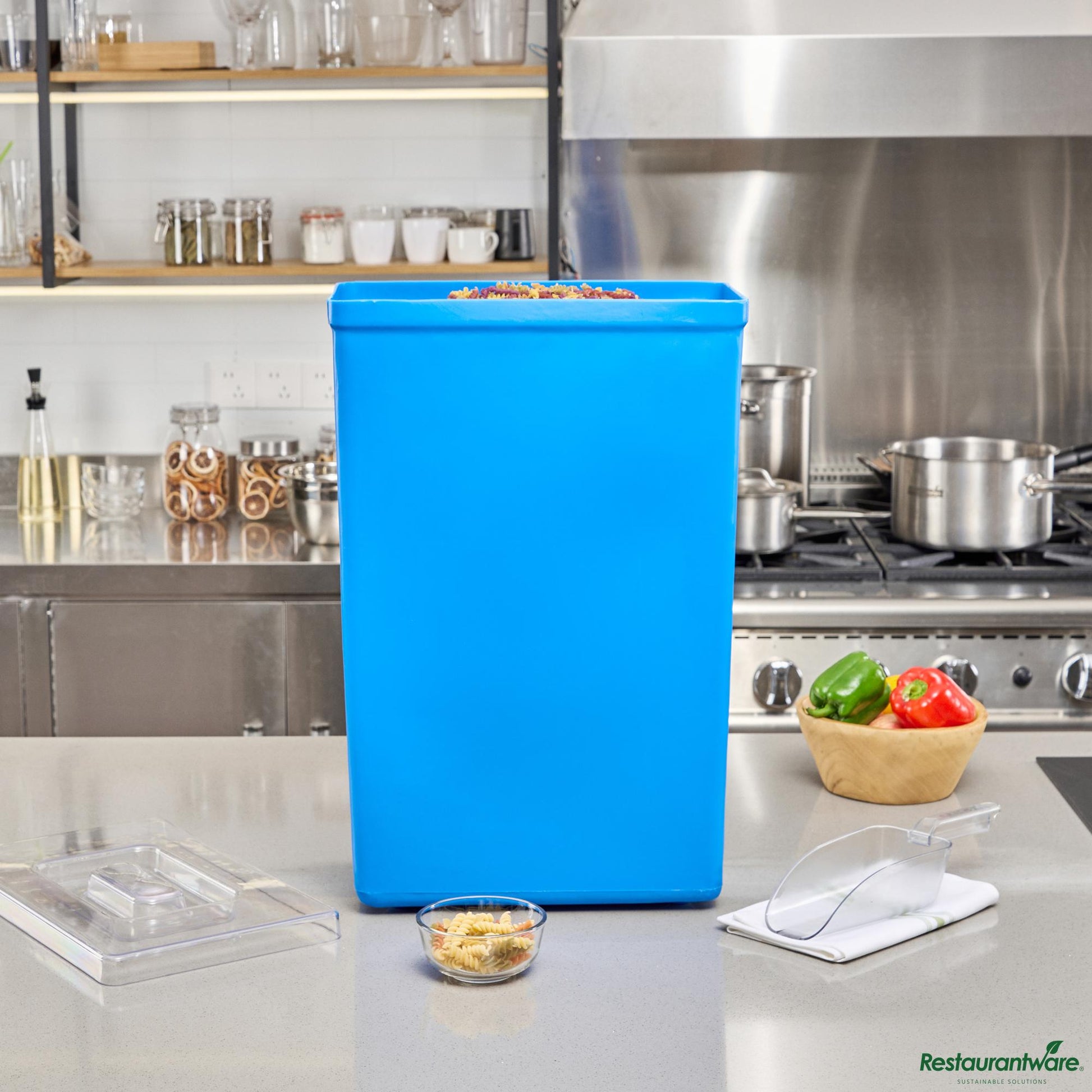 Wholesale Restaurantware 10 Gal / 160 Cup Blue Plastic Ingredient Bin - 15.1" X 9.1" X 23.1"- Bulk