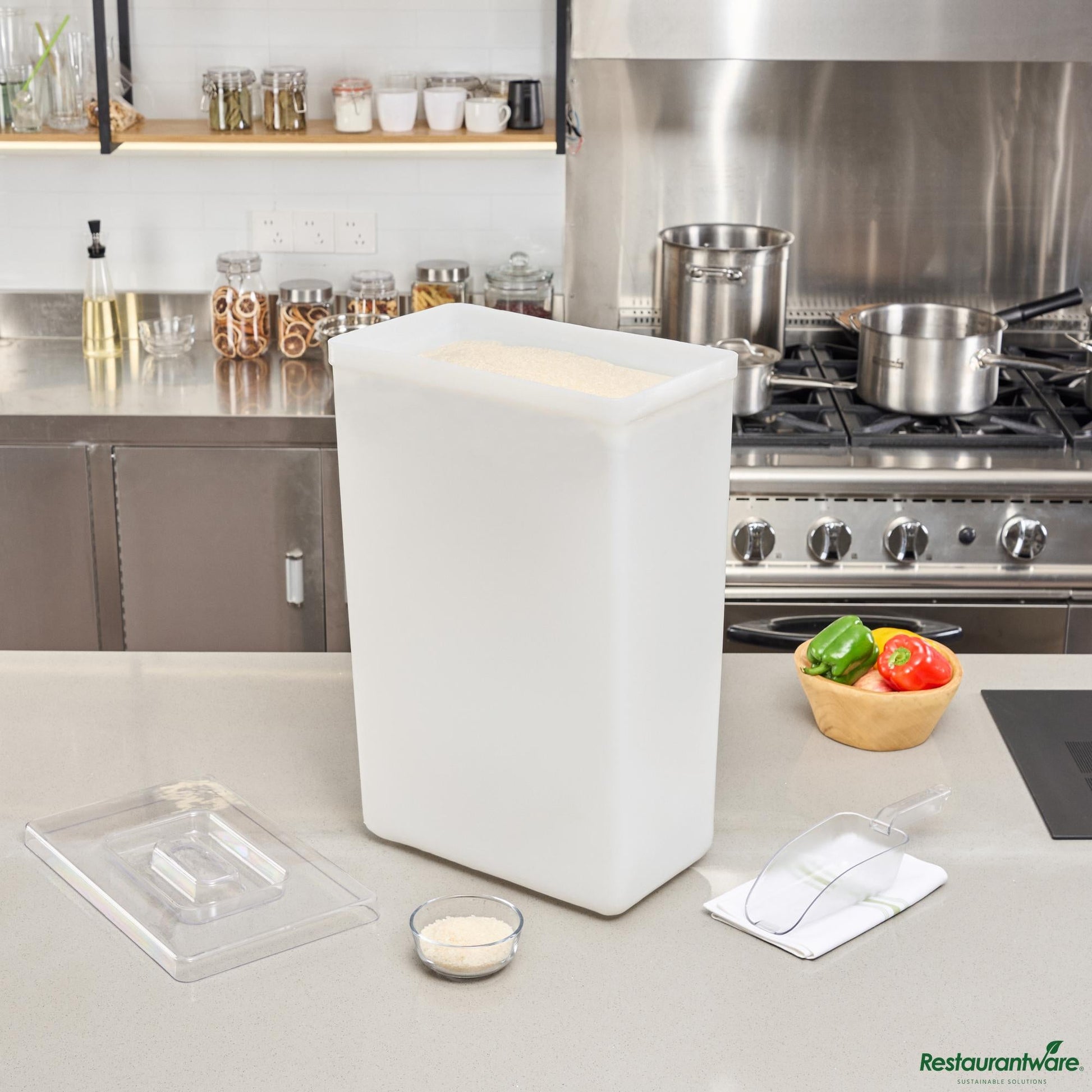 Wholesale Restaurantware 10 Gal / 160 Cup White Plastic Ingredient Bin - 15.1" X 9.1" X 23.1"- Bulk