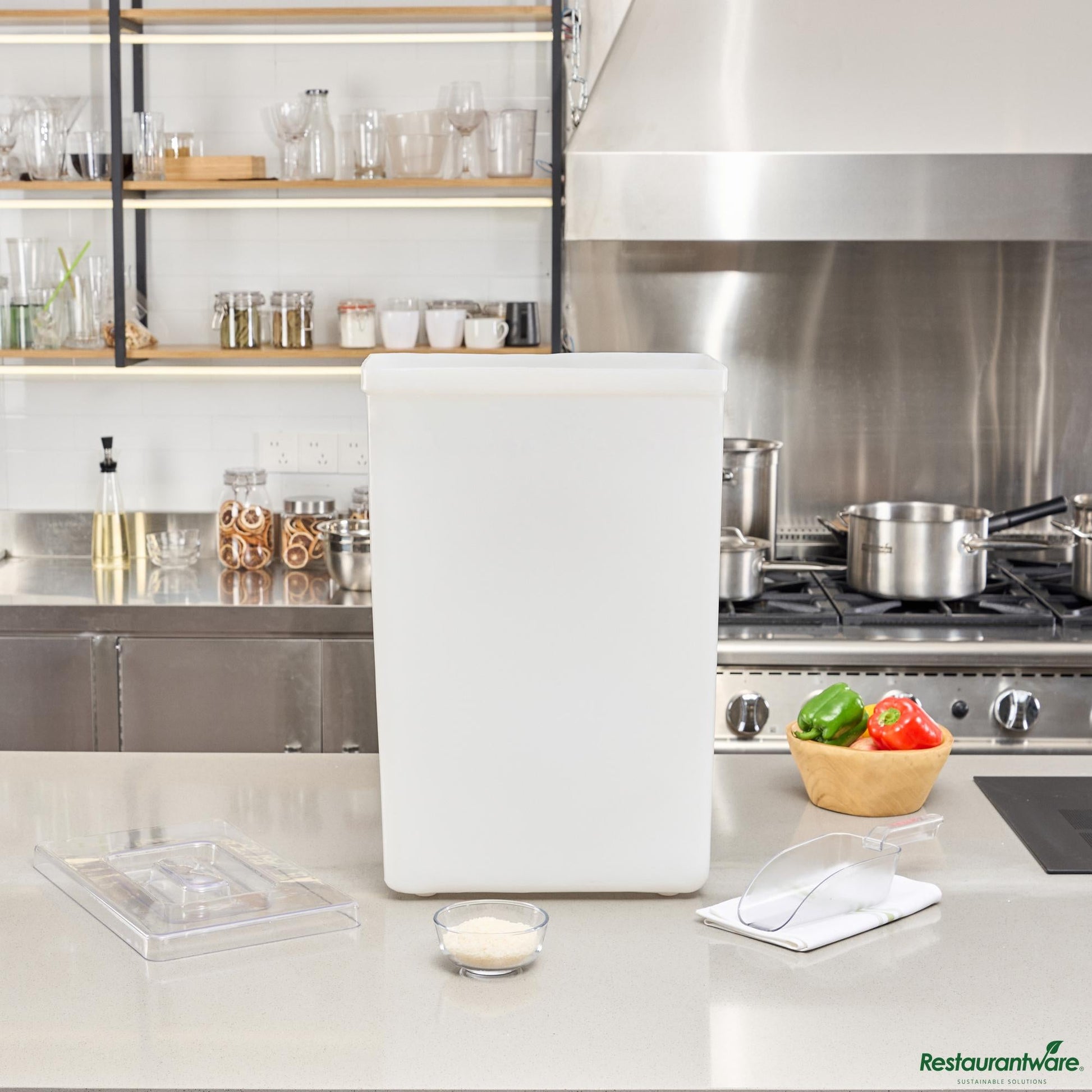 Wholesale Restaurantware 10 Gal / 160 Cup White Plastic Ingredient Bin - 15.1" X 9.1" X 23.1"- Bulk