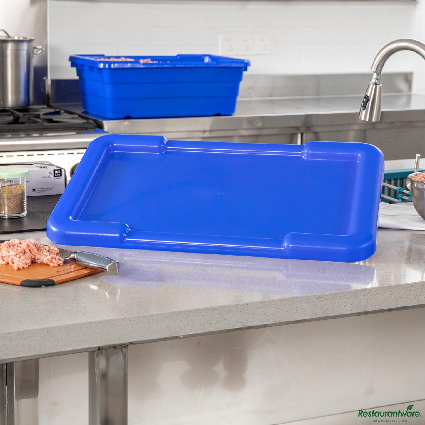 Wholesale Restaurantware Blue Recessed Lid - Fits Meat Lug / Tote Box - 25" X 16" X 0.8"- Bulk