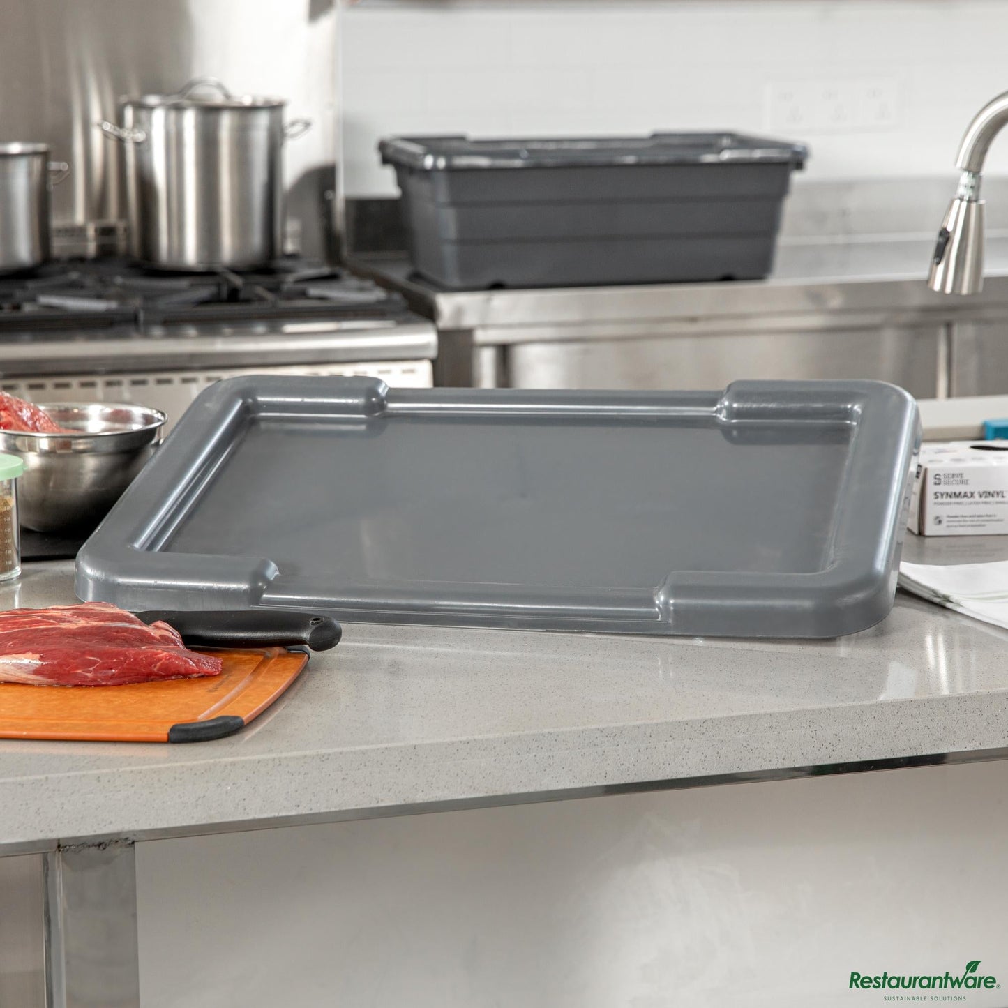 Wholesale Restaurantware Dark Gray Recessed Lid - Fits Meat Lug / Tote Box - 25" X 16" X 0.8"- Bulk