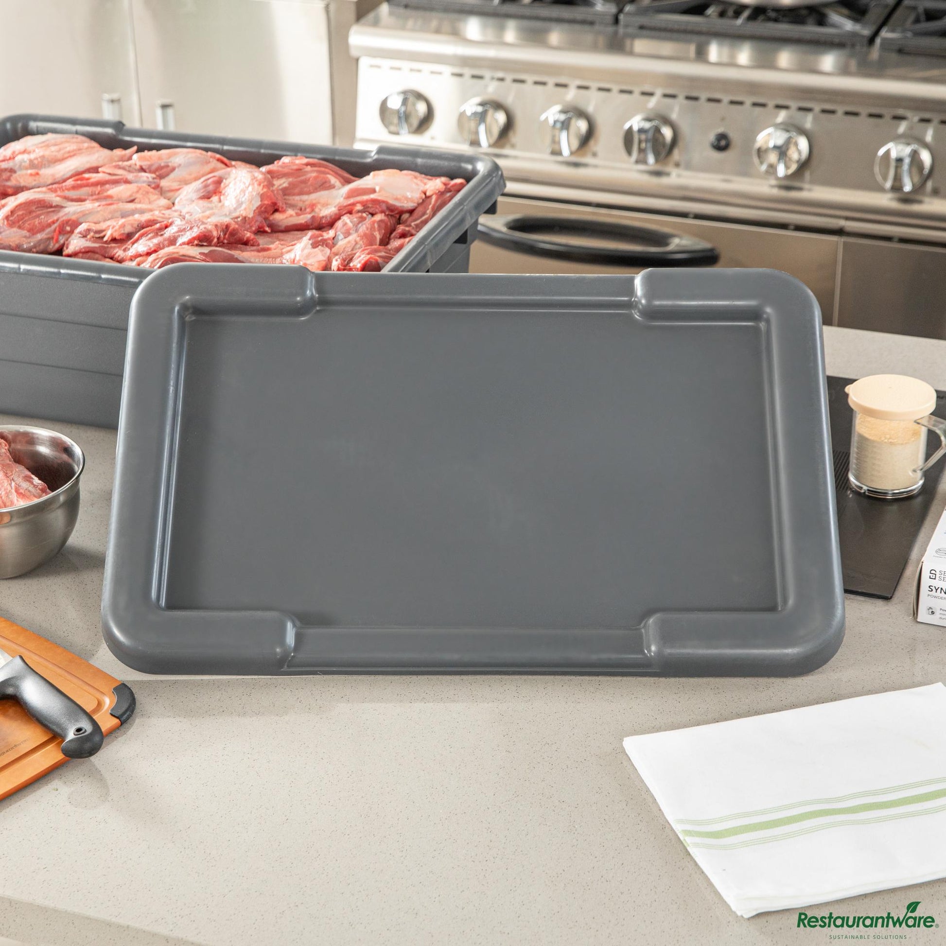 Wholesale Restaurantware Dark Gray Recessed Lid - Fits Meat Lug / Tote Box - 25" X 16" X 0.8"- Bulk