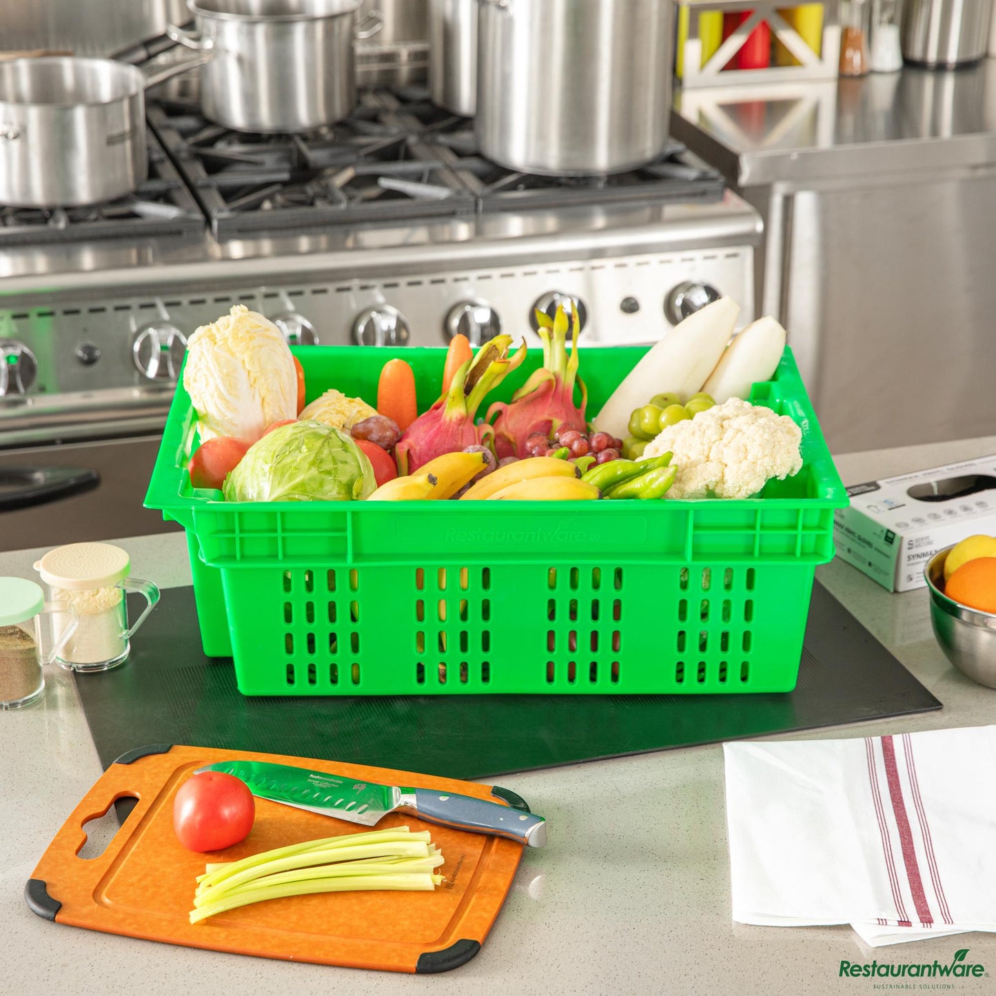 Wholesale Restaurantware Green Vented Agricultural Crate - 23.6" X 15.7" X 7.9"- Bulk
