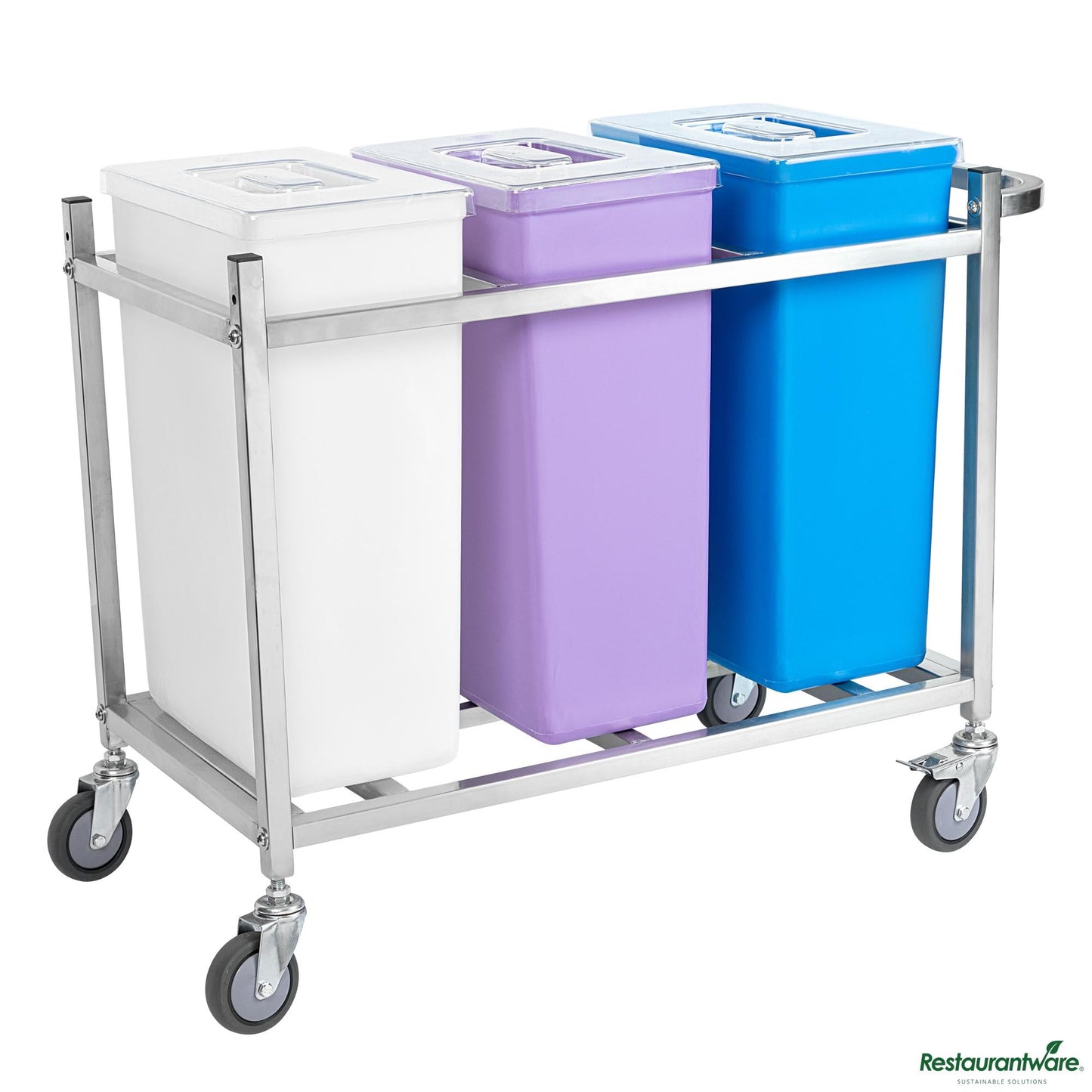 Wholesale Restaurantware Stainless Steel Triple Ingredient Bin Cart - Fits Three 10-Gallon Bins - 36.5" X 16.9" X 28.7"- Bulk