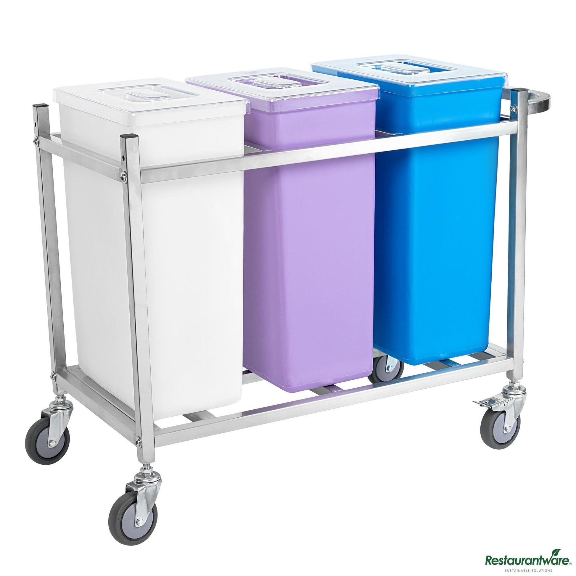 Wholesale Restaurantware Stainless Steel Triple Ingredient Bin Cart - Fits Three 10-Gallon Bins - 36.5" X 16.9" X 28.7"- Bulk