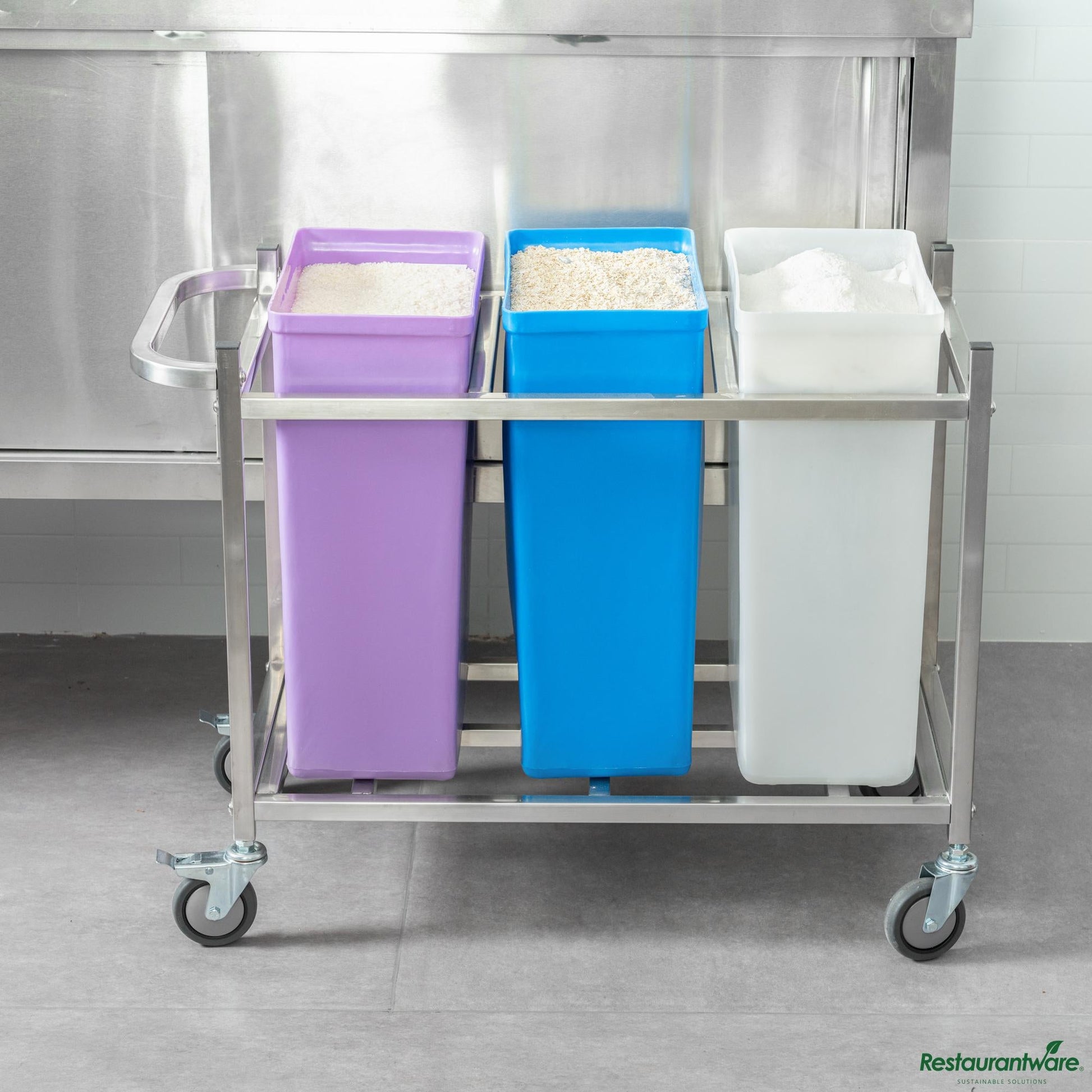 Wholesale Restaurantware Stainless Steel Triple Ingredient Bin Cart - Fits Three 10-Gallon Bins - 36.5" X 16.9" X 28.7"- Bulk