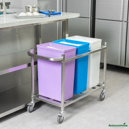 Wholesale Restaurantware Stainless Steel Triple Ingredient Bin Cart - Fits Three 10-Gallon Bins - 36.5" X 16.9" X 28.7"- Bulk