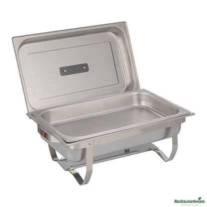 Wholesale Restaurantware 8 Qt Rectangle Stainless Steel Full Size Chafer - with Folding Frame - 23.6"×14"×8.5"- Bulk