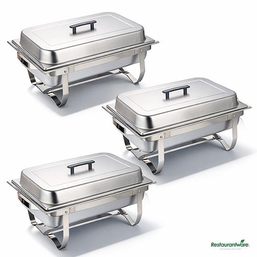 Wholesale Restaurantware 8 Qt Rectangle Stainless Steel Full Size Chafer - with Folding Frame - 23.6"×14"×8.5"- Bulk