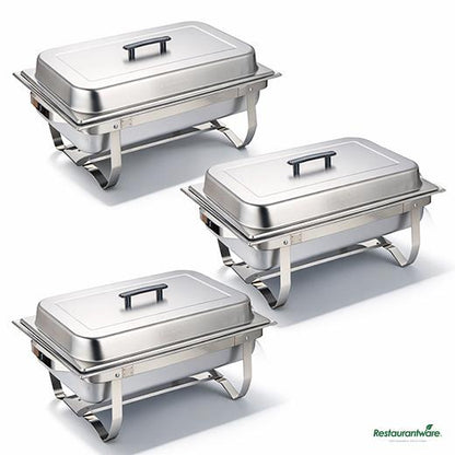 Wholesale Restaurantware 8 Qt Rectangle Stainless Steel Full Size Chafer - with Folding Frame - 23.6"×14"×8.5"- Bulk