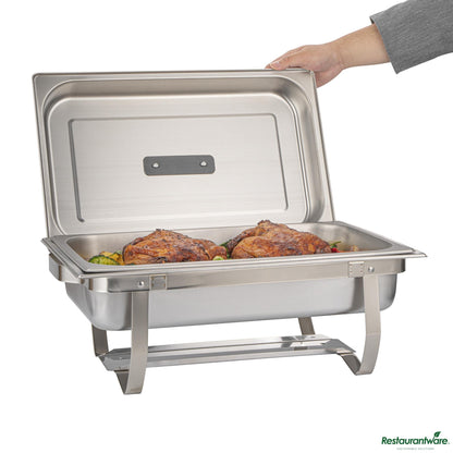 Wholesale Restaurantware 8 Qt Rectangle Stainless Steel Full Size Chafer - with Folding Frame - 23.6"×14"×8.5"- Bulk