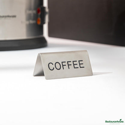 Wholesale Restaurantware Double-Sided Stainless Steel "Coffee" Table Tent Sign - 3"×1.2"×1.4"- Bulk