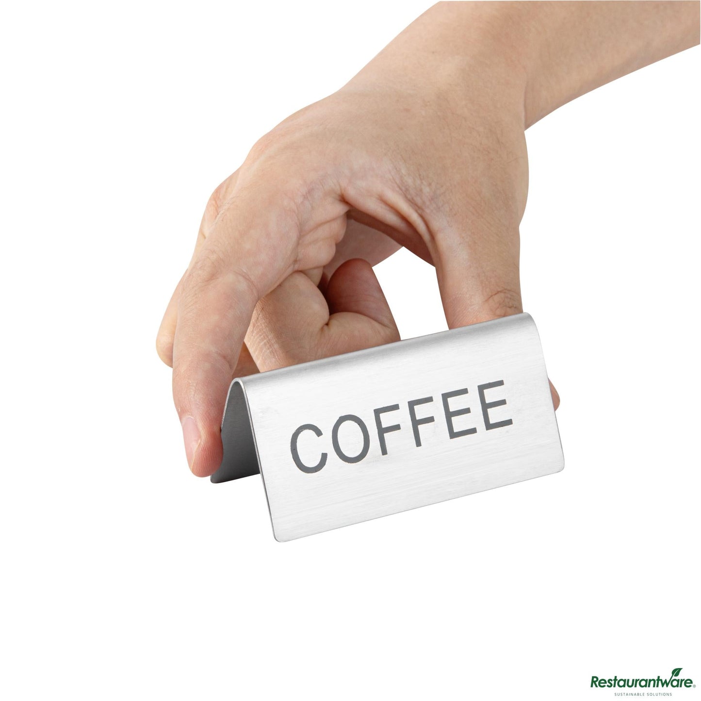 Wholesale Restaurantware Double-Sided Stainless Steel "Coffee" Table Tent Sign - 3"×1.2"×1.4"- Bulk