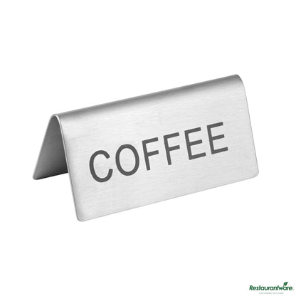 Wholesale Restaurantware Double-Sided Stainless Steel "Coffee" Table Tent Sign - 3"×1.2"×1.4"- Bulk
