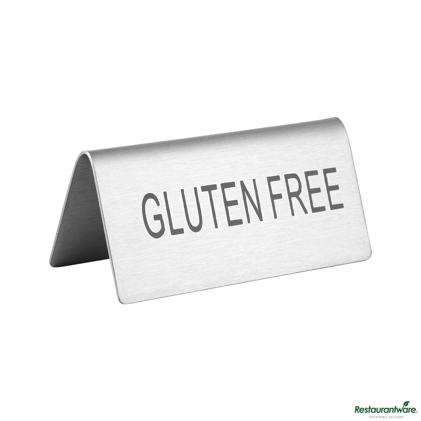 Wholesale Restaurantware Double-Sided Stainless Steel "Gluten Free" Table Tent Sign - 3"×1.2"×1.4"- Bulk