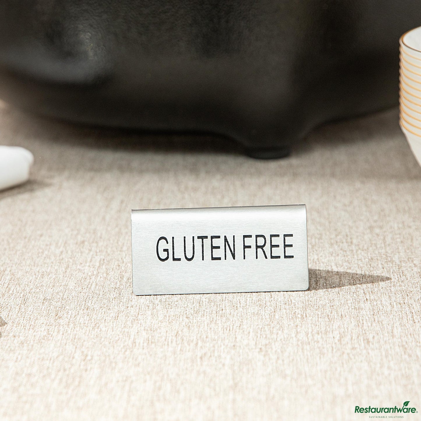 Wholesale Restaurantware Double-Sided Stainless Steel "Gluten Free" Table Tent Sign - 3"×1.2"×1.4"- Bulk