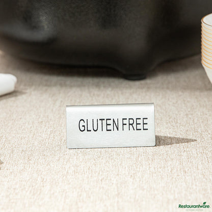 Wholesale Restaurantware Double-Sided Stainless Steel "Gluten Free" Table Tent Sign - 3"×1.2"×1.4"- Bulk