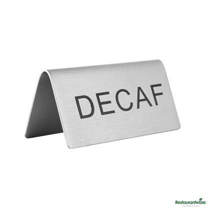 Wholesale Restaurantware Double-Sided Stainless Steel "Decaf" Table Tent Sign - 3"×1.2"×1.4"- Bulk