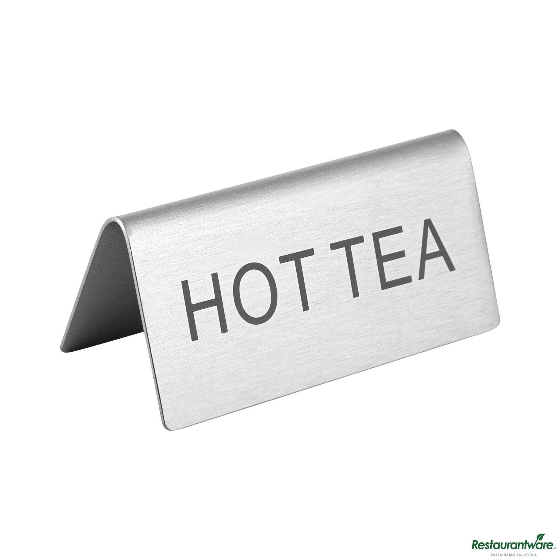 Wholesale Restaurantware Double-Sided Stainless Steel "Hot Tea" Table Tent Sign - 3"×1.2"×1.4"- Bulk