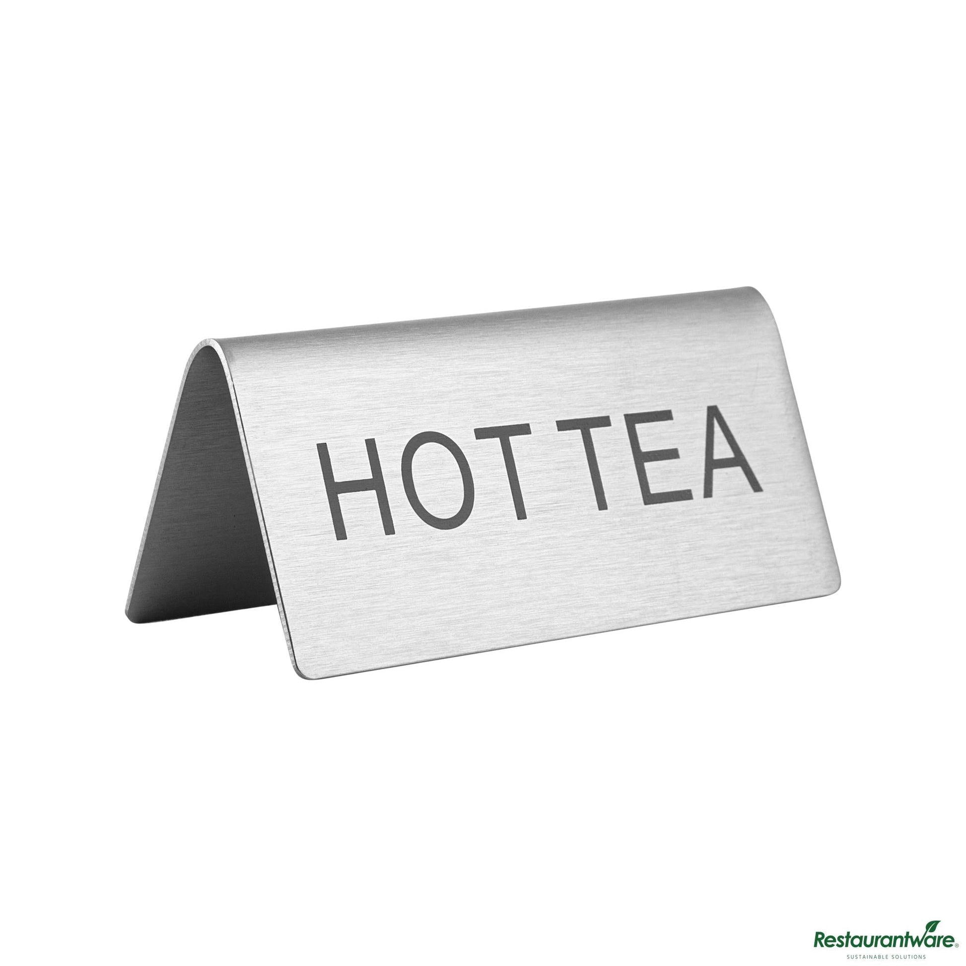 Wholesale Restaurantware Double-Sided Stainless Steel "Hot Tea" Table Tent Sign - 3"×1.2"×1.4"- Bulk