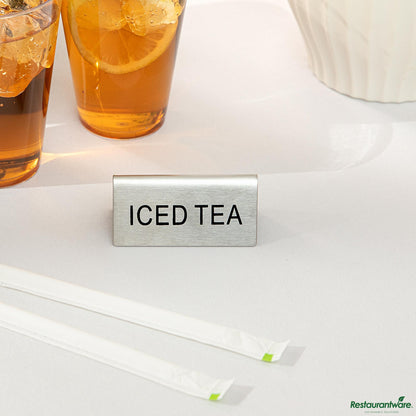 Wholesale Restaurantware Double-Sided Stainless Steel "Iced Tea" Table Tent Sign - 3"×1.2"×1.4"- Bulk