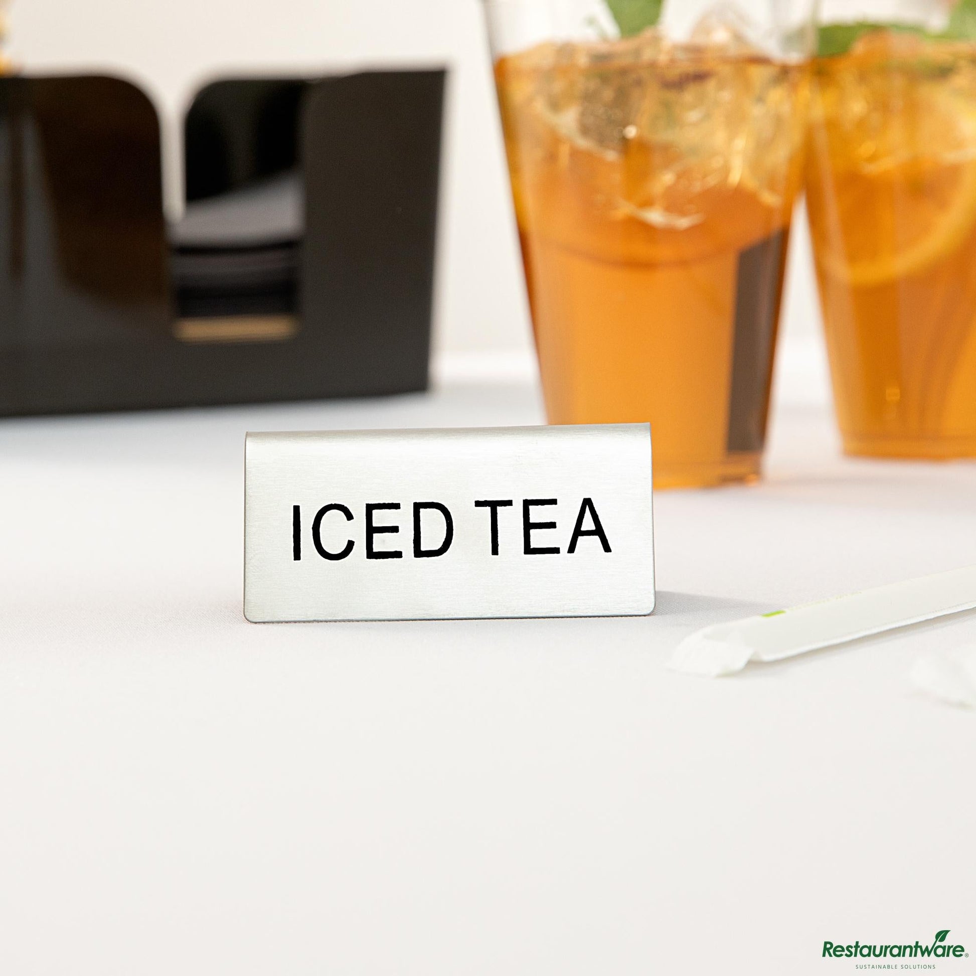 Wholesale Restaurantware Double-Sided Stainless Steel "Iced Tea" Table Tent Sign - 3"×1.2"×1.4"- Bulk