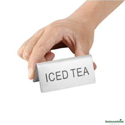 Wholesale Restaurantware Double-Sided Stainless Steel "Iced Tea" Table Tent Sign - 3"×1.2"×1.4"- Bulk