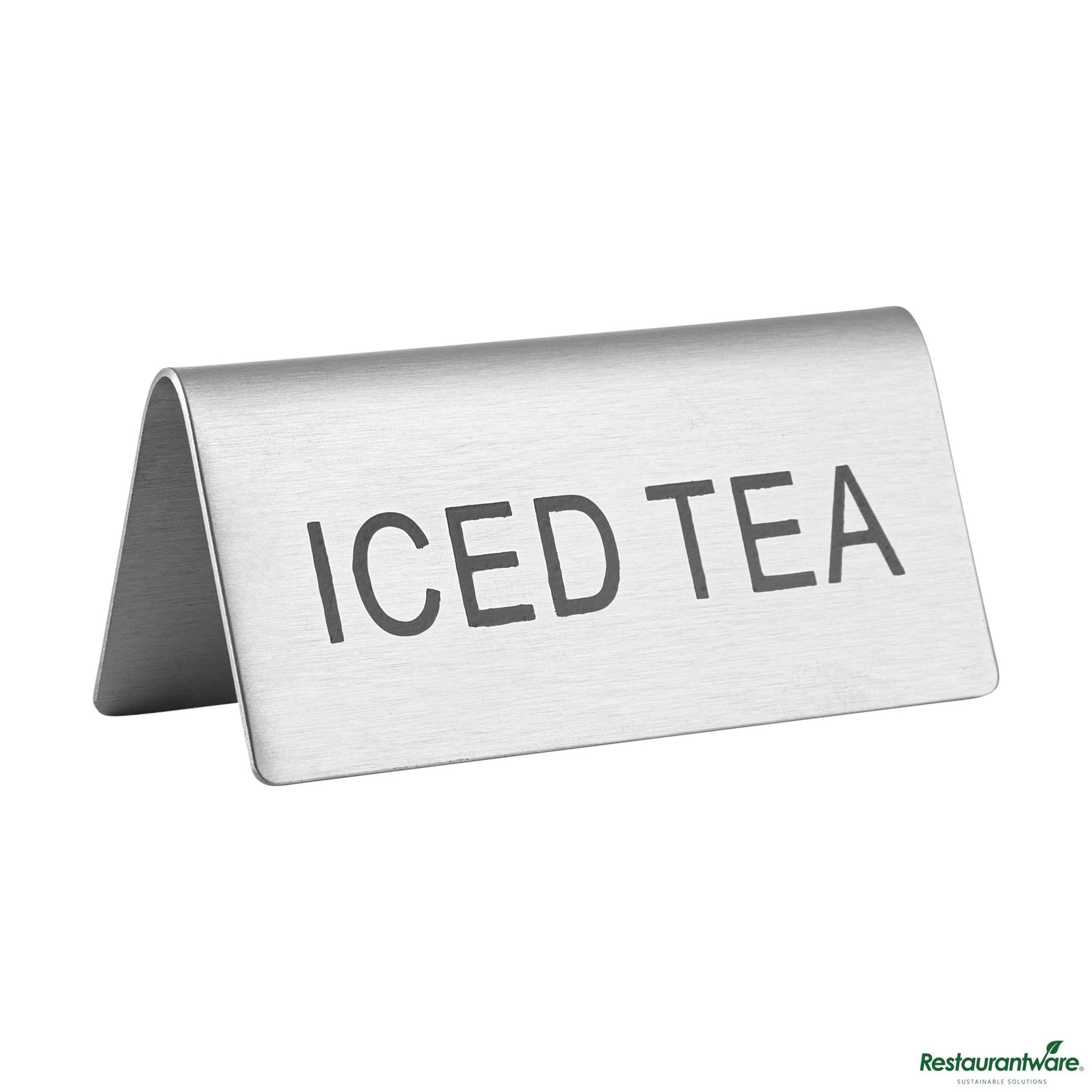 Wholesale Restaurantware Double-Sided Stainless Steel "Iced Tea" Table Tent Sign - 3"×1.2"×1.4"- Bulk