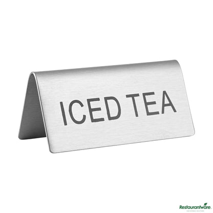 Wholesale Restaurantware Double-Sided Stainless Steel "Iced Tea" Table Tent Sign - 3"×1.2"×1.4"- Bulk