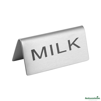 Wholesale Restaurantware Double-Sided Stainless Steel "Milk" Table Tent Sign - 3"×1.2"×1.4"- Bulk