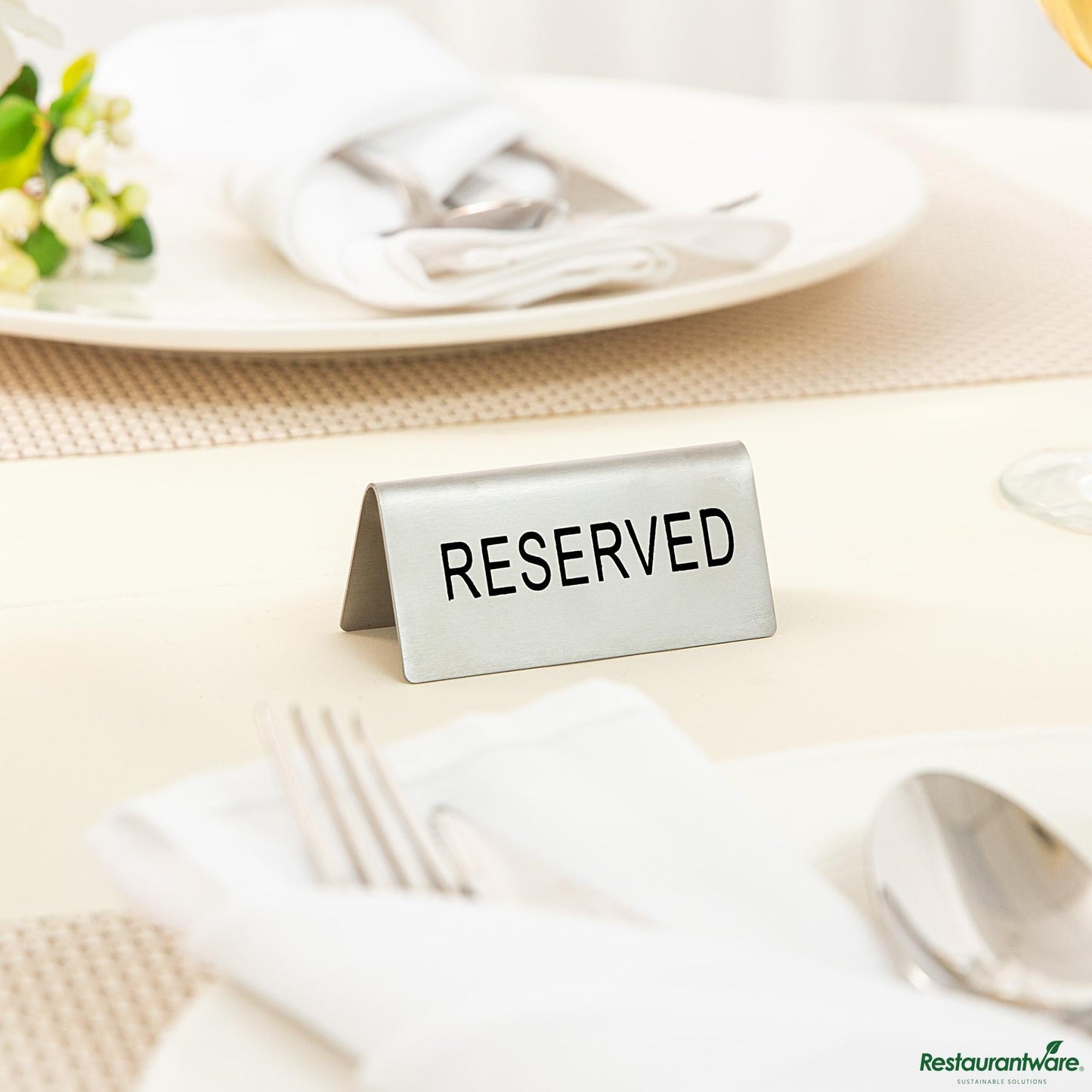 Wholesale Restaurantware Double-Sided Stainless Steel "Reserved" Table Tent Sign - 3"×1.2"×1.4"- Bulk