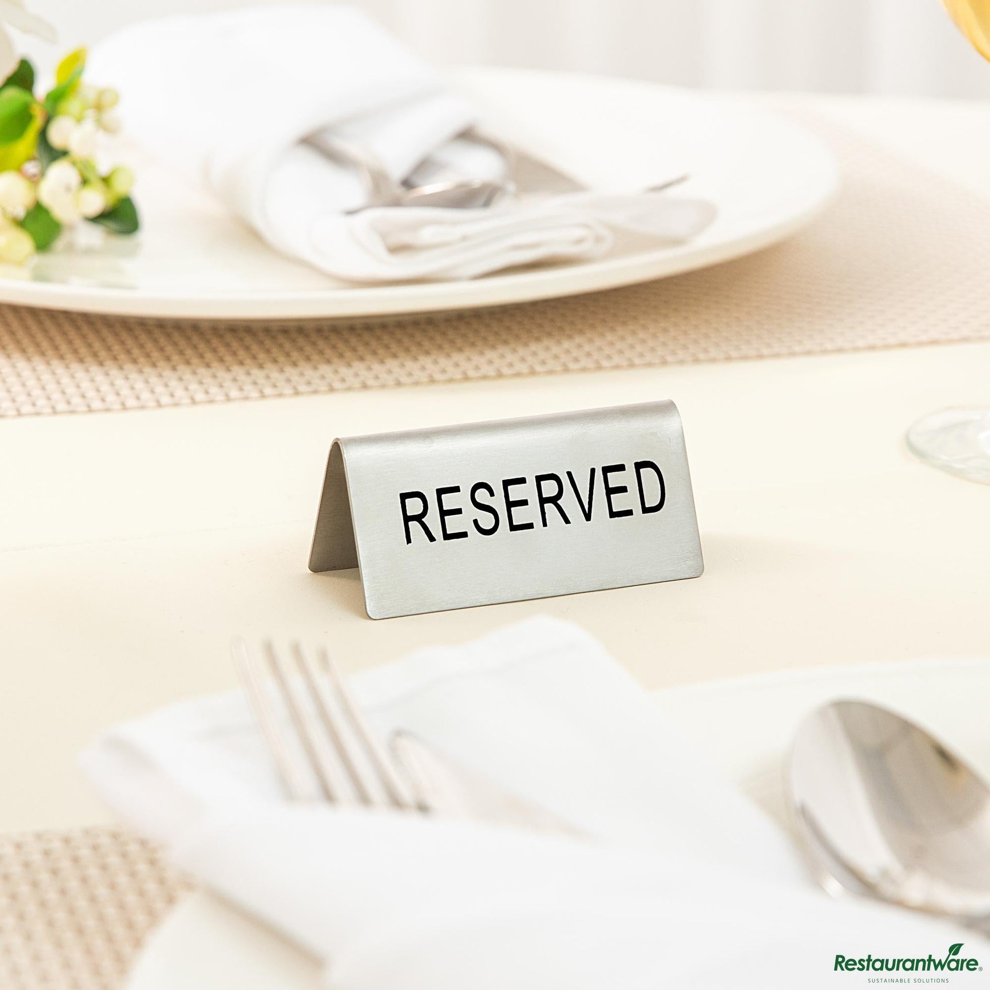Wholesale Restaurantware Double-Sided Stainless Steel "Reserved" Table Tent Sign - 3"×1.2"×1.4"- Bulk