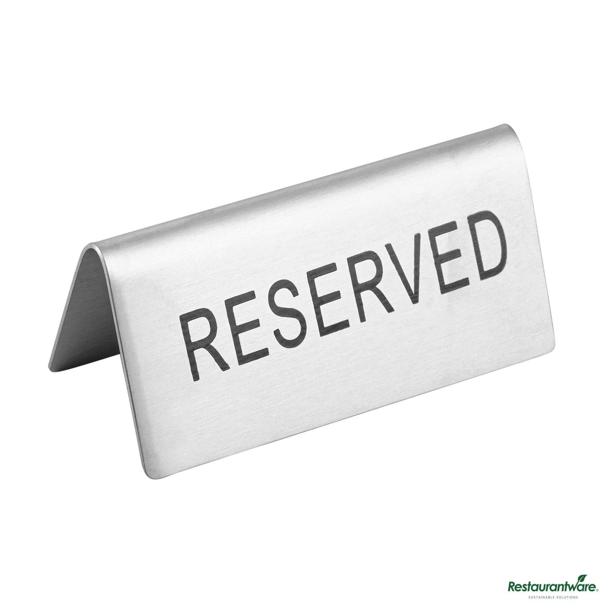Wholesale Restaurantware Double-Sided Stainless Steel "Reserved" Table Tent Sign - 3"×1.2"×1.4"- Bulk