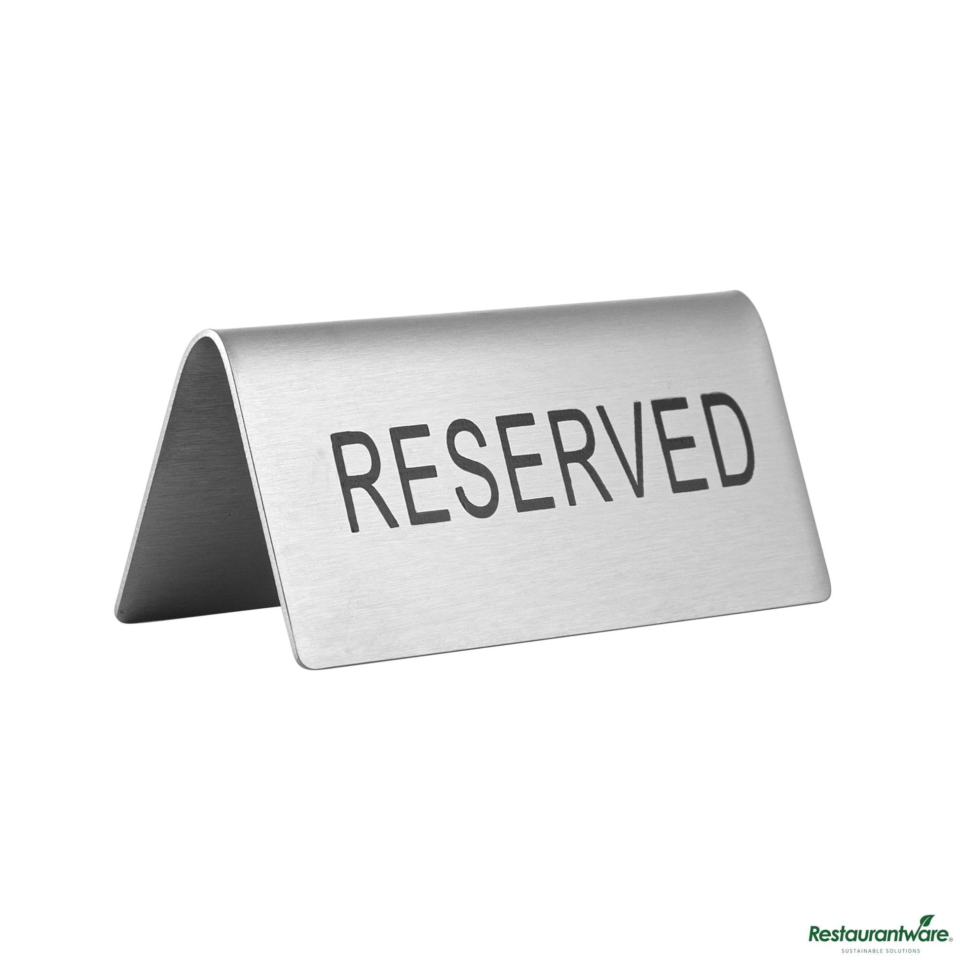 Wholesale Restaurantware Double-Sided Stainless Steel "Reserved" Table Tent Sign - 3"×1.2"×1.4"- Bulk