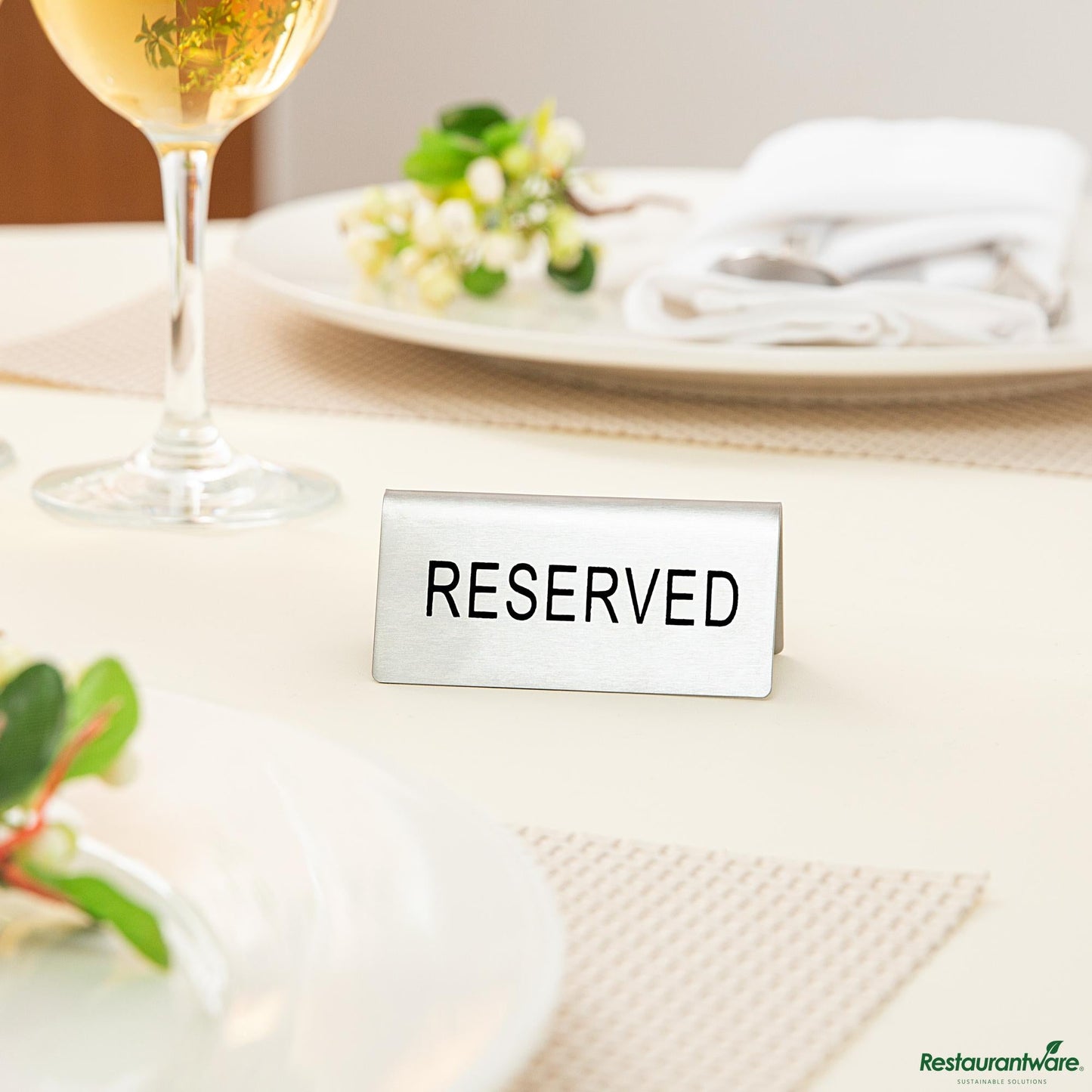 Wholesale Restaurantware Double-Sided Stainless Steel "Reserved" Table Tent Sign - 3"×1.2"×1.4"- Bulk