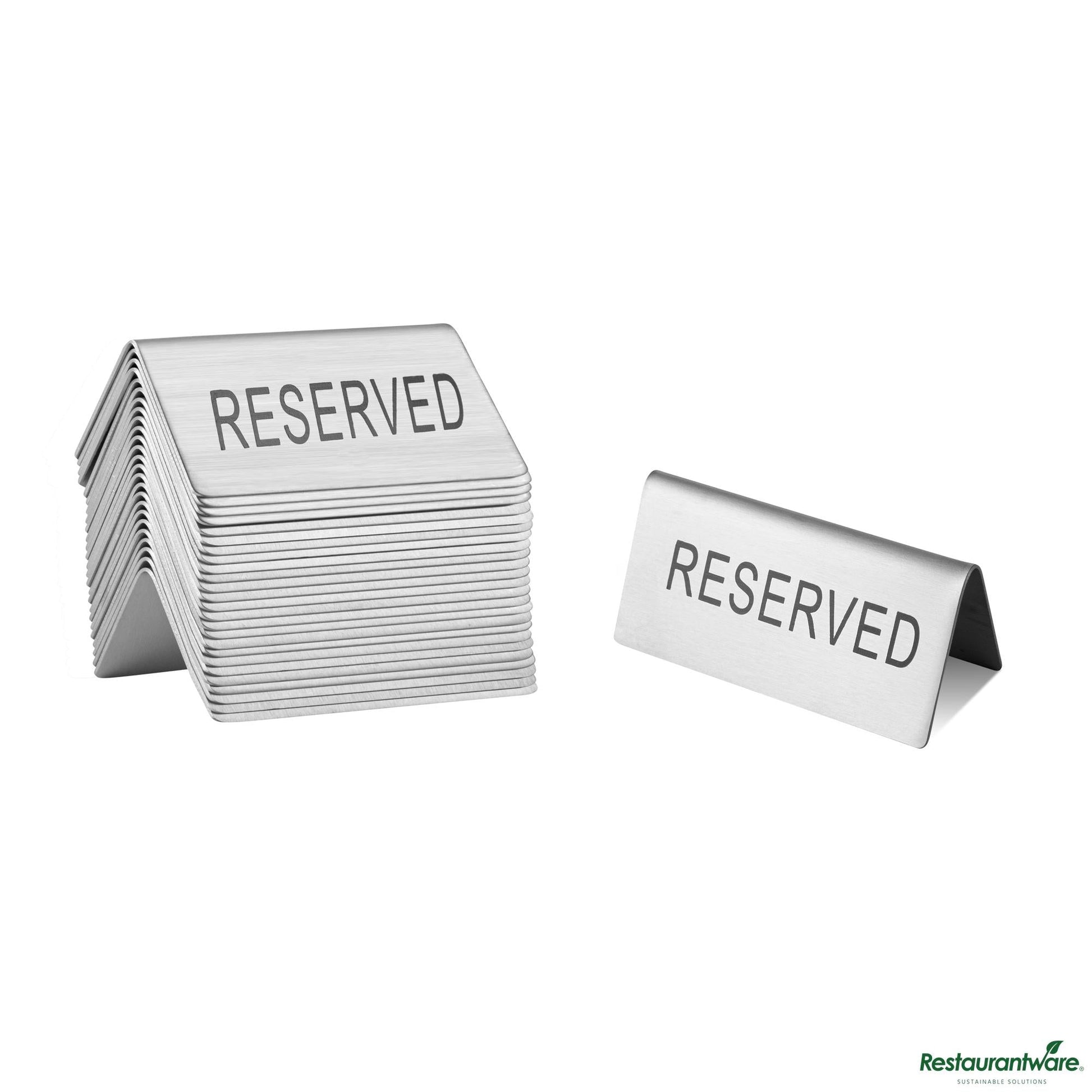 Wholesale Restaurantware Double-Sided Stainless Steel "Reserved" Table Tent Sign - 3"×1.2"×1.4"- Bulk
