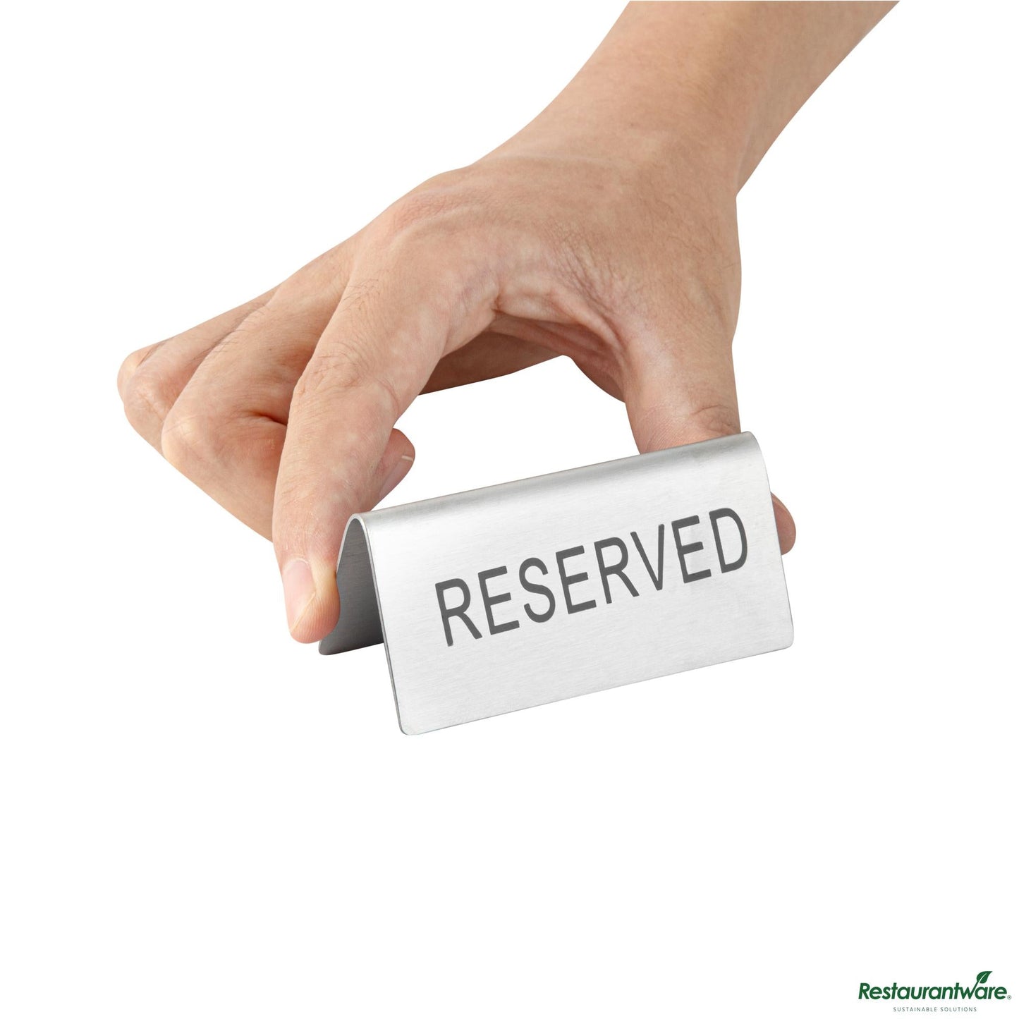 Wholesale Restaurantware Double-Sided Stainless Steel "Reserved" Table Tent Sign - 3"×1.2"×1.4"- Bulk