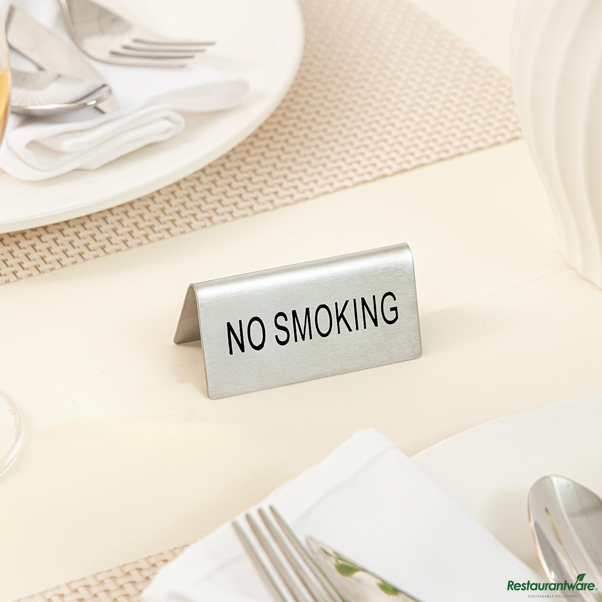 Wholesale Restaurantware Double-Sided Stainless Steel "No Smoking" Table Tent Sign - 3"×1.2"×1.4"- Bulk