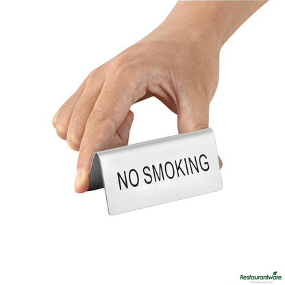 Wholesale Restaurantware Double-Sided Stainless Steel "No Smoking" Table Tent Sign - 3"×1.2"×1.4"- Bulk