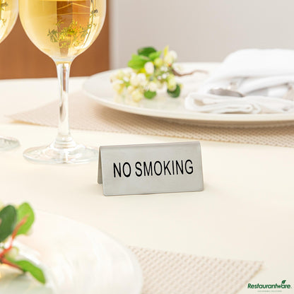Wholesale Restaurantware Double-Sided Stainless Steel "No Smoking" Table Tent Sign - 3"×1.2"×1.4"- Bulk