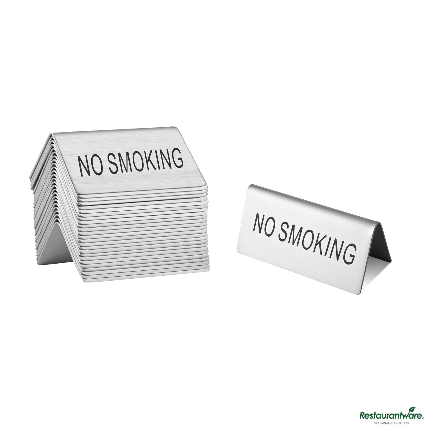 Wholesale Restaurantware Double-Sided Stainless Steel "No Smoking" Table Tent Sign - 3"×1.2"×1.4"- Bulk