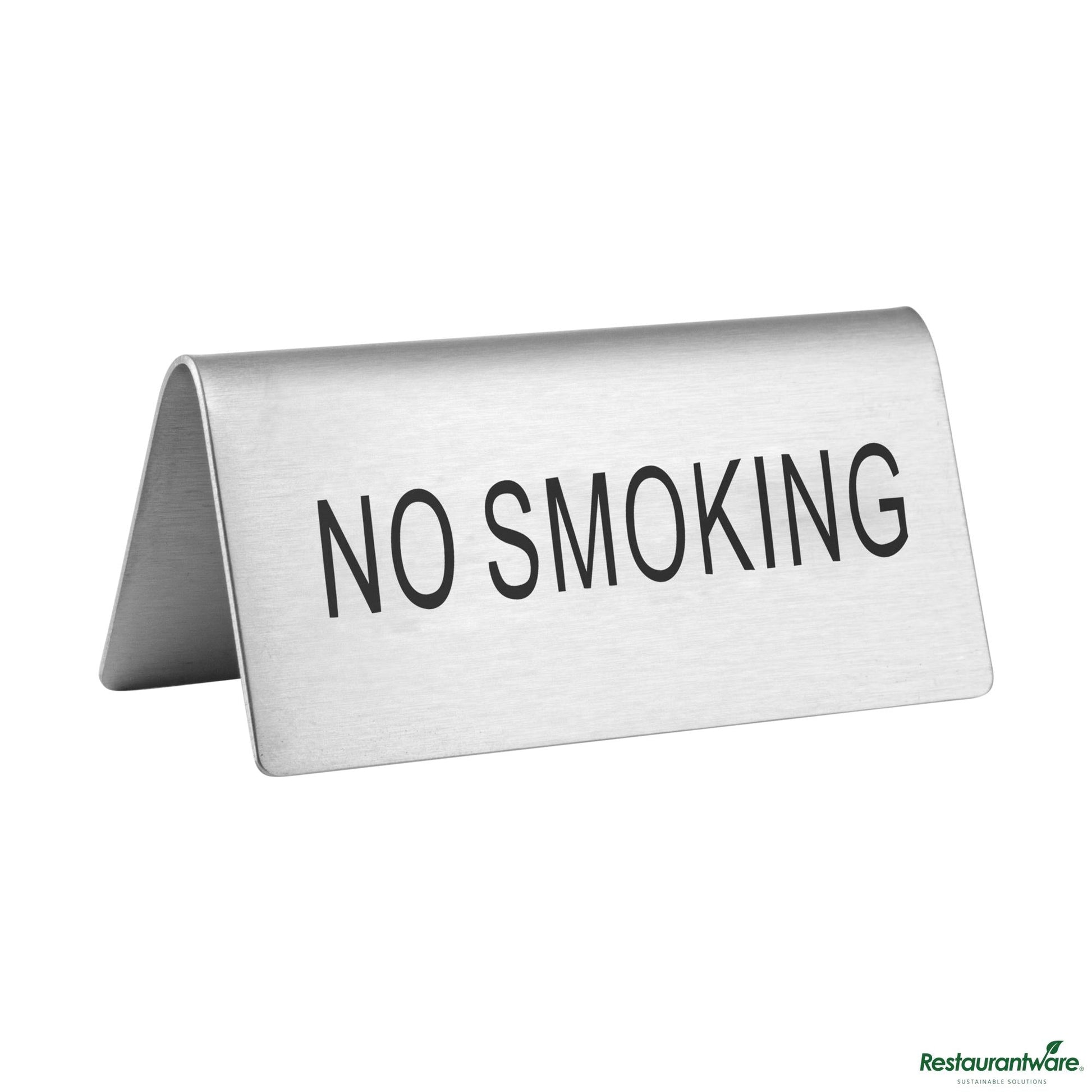 Wholesale Restaurantware Double-Sided Stainless Steel "No Smoking" Table Tent Sign - 3"×1.2"×1.4"- Bulk